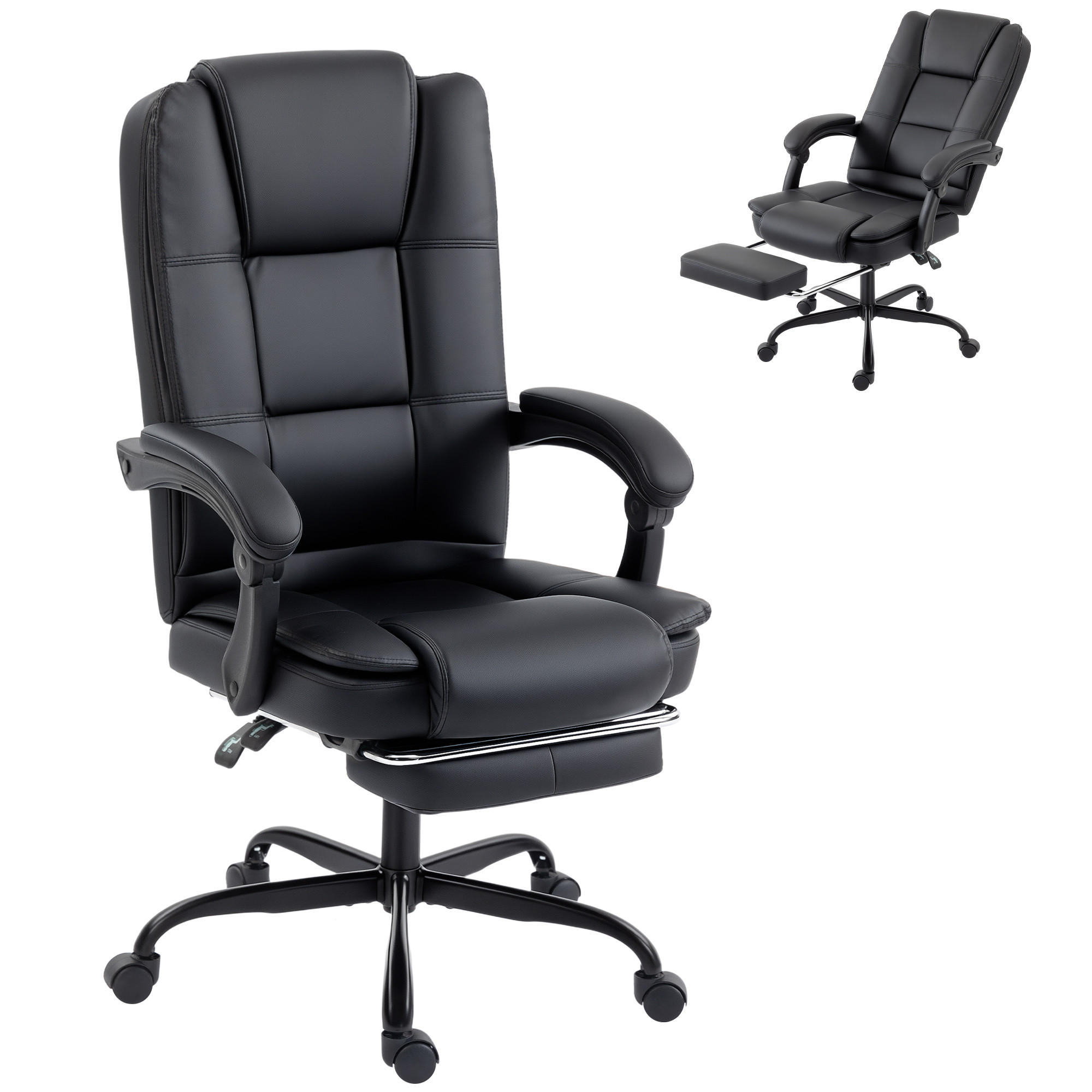 BÜROSTUHL Schwarz mit Liegefunktion und Fußstütze - Schwarz, Kunststoff (67/122/65cm) - PANGIVO