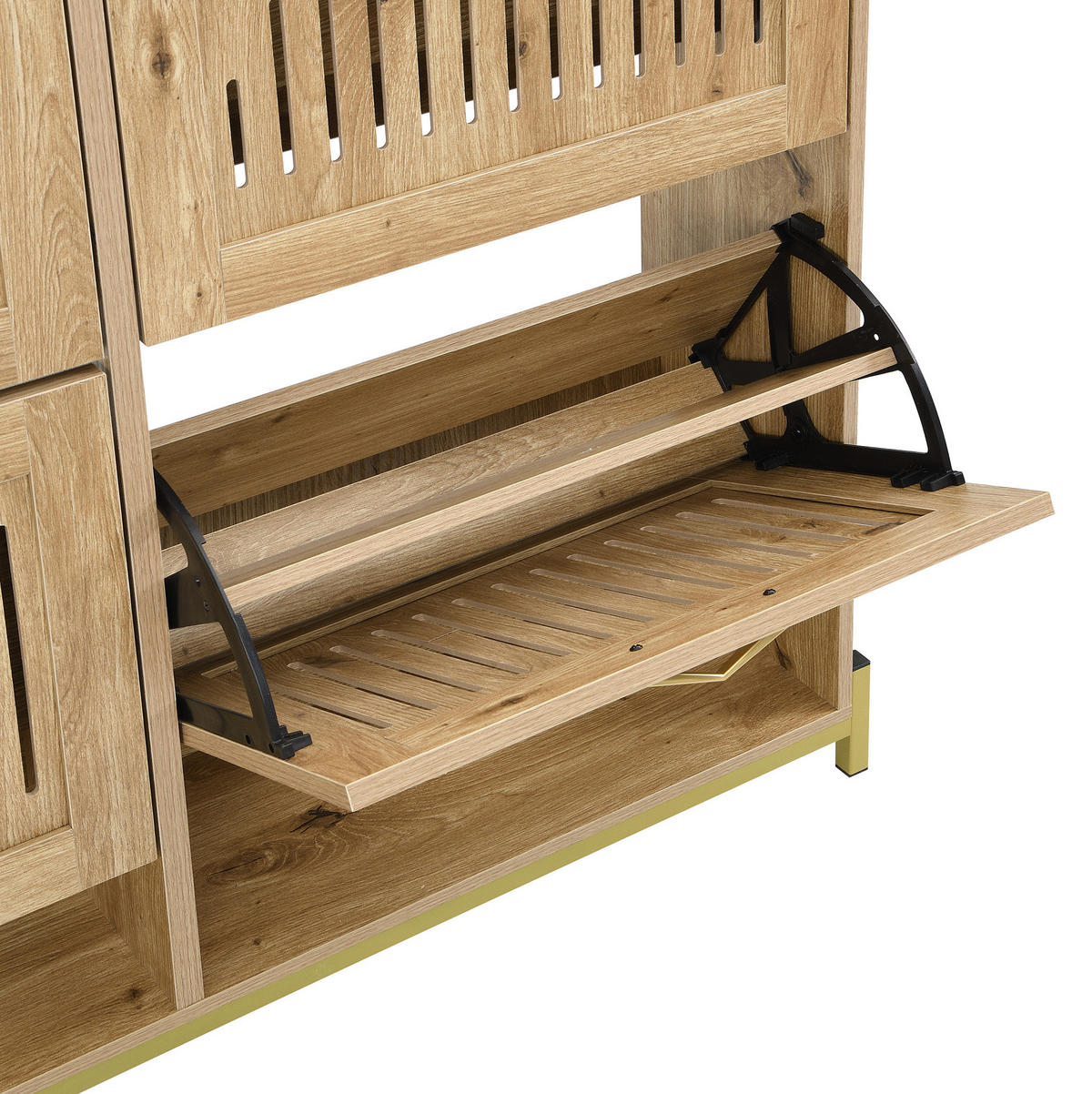 SCHUHSCHRANK 108,5/24/100 cm in Holzfarbe mit 4 Türen und Metallgestell - Naturfarben, Holzwerkstoff (108.5/100/24cm) - Flora Grace