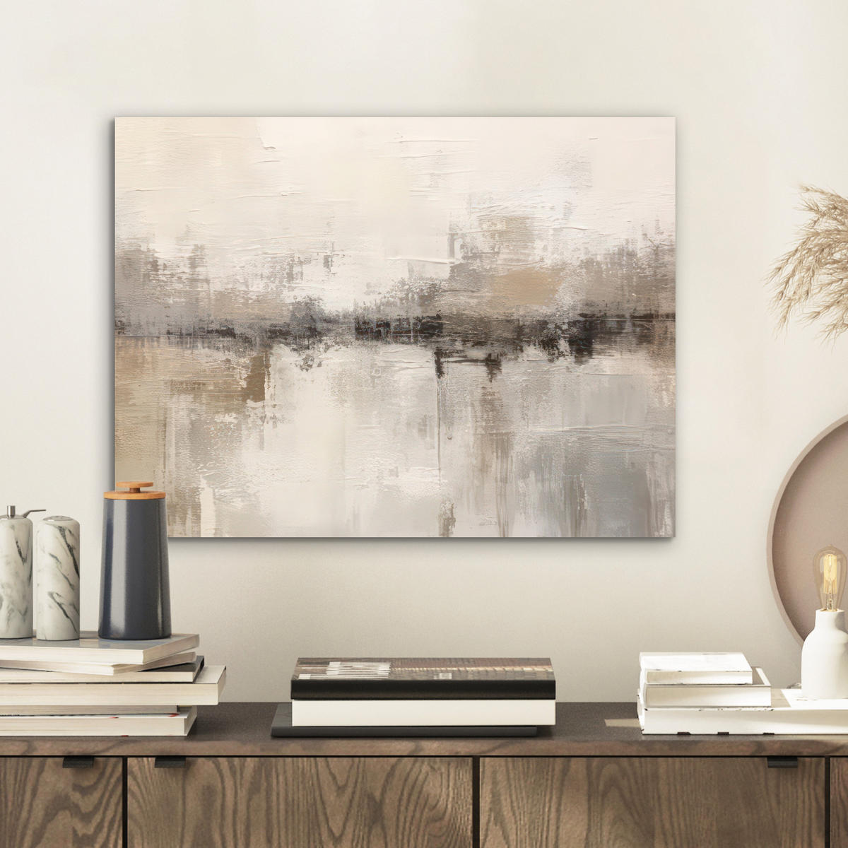 KOVOVÝ OBRAZ Moderné umenie - Abstraktné - Béžové 40x30 cm - béžová, kov (40/30cm) - MuchoWow