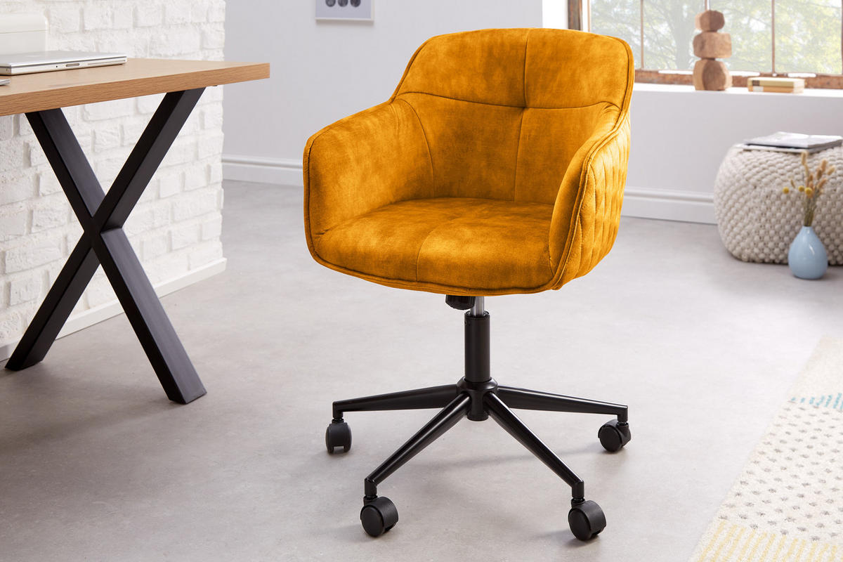 STUHL EUPHORIA Samt Senfgelb 90 cm - Gelb/Schwarz, Textil/Metall (58/81/60cm) - riess-ambiente