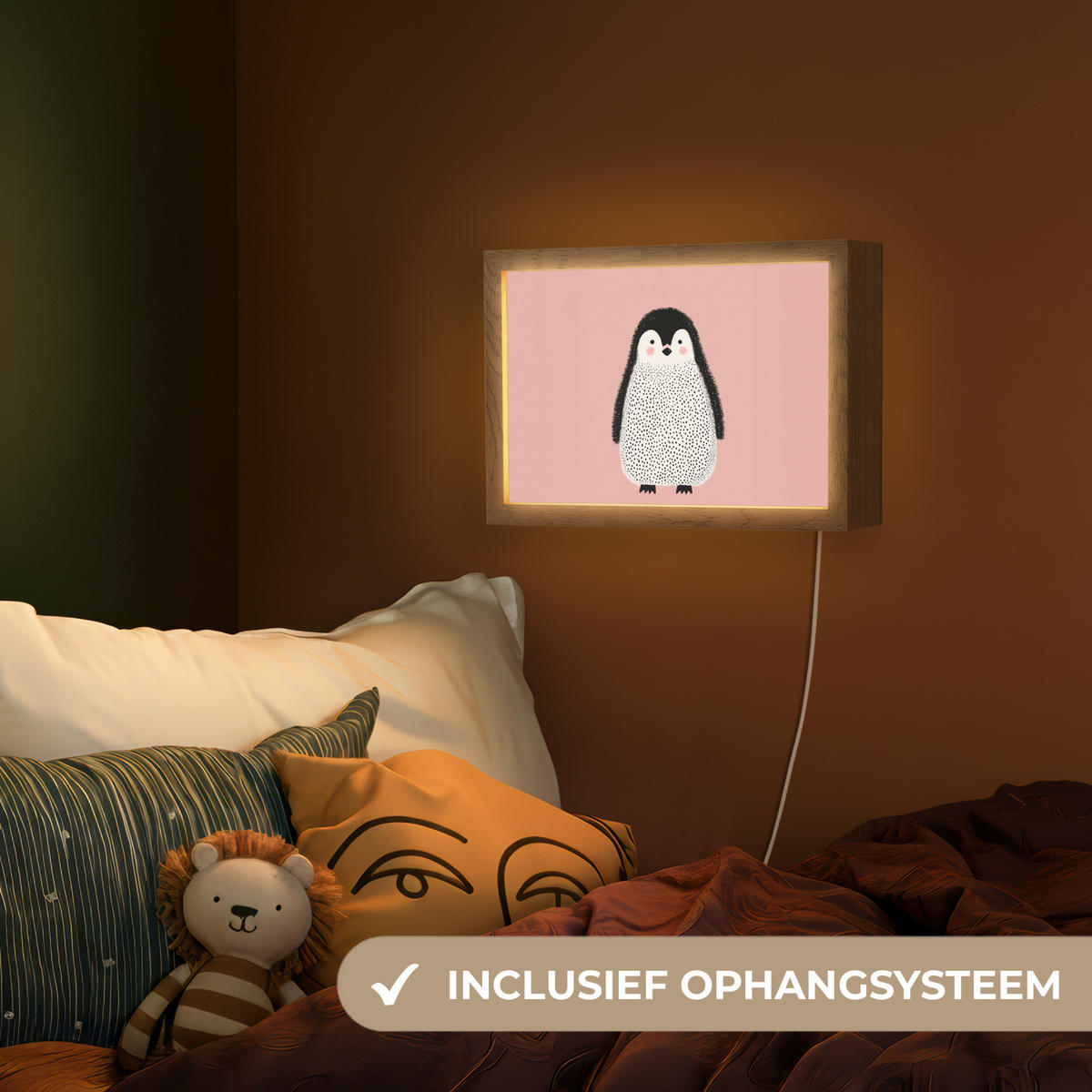 NACHTTISCHLAMPE - Pinguin - Punkte - Minimalistisch - Rosa - 30x20 cm - Rosa, Holzwerkstoff (8/30/20cm) - OnlyWow