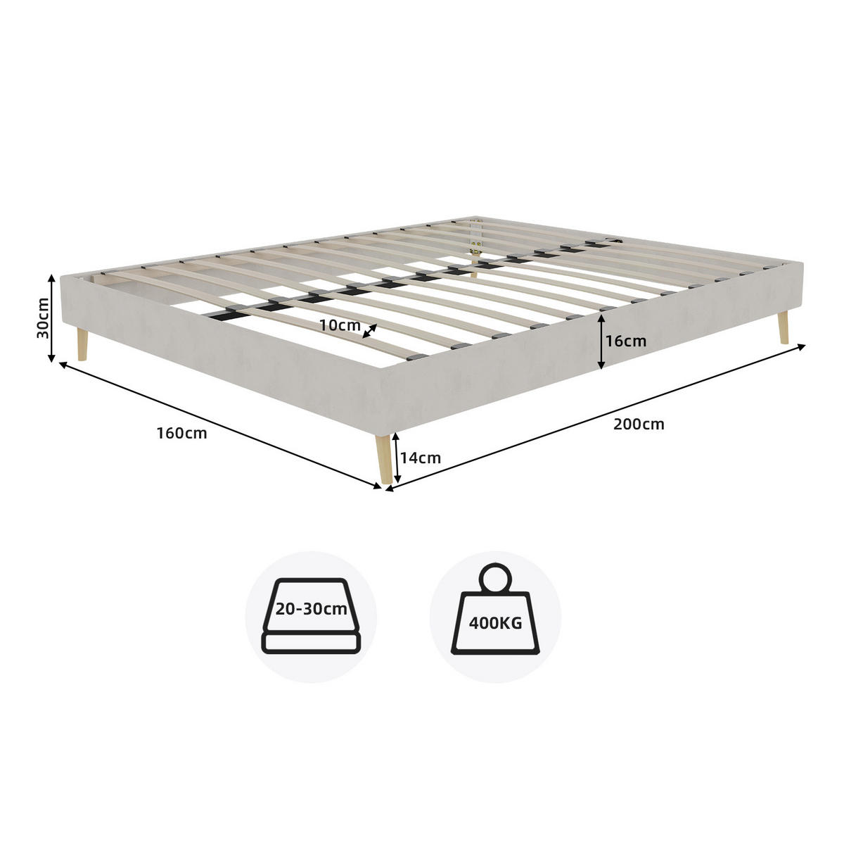 KREVET 160/200 cm s čvrstom konstrukcijom i modernim minimalističkim dizajnom, Bež - bež, tekstil (160/200cm) - Redom