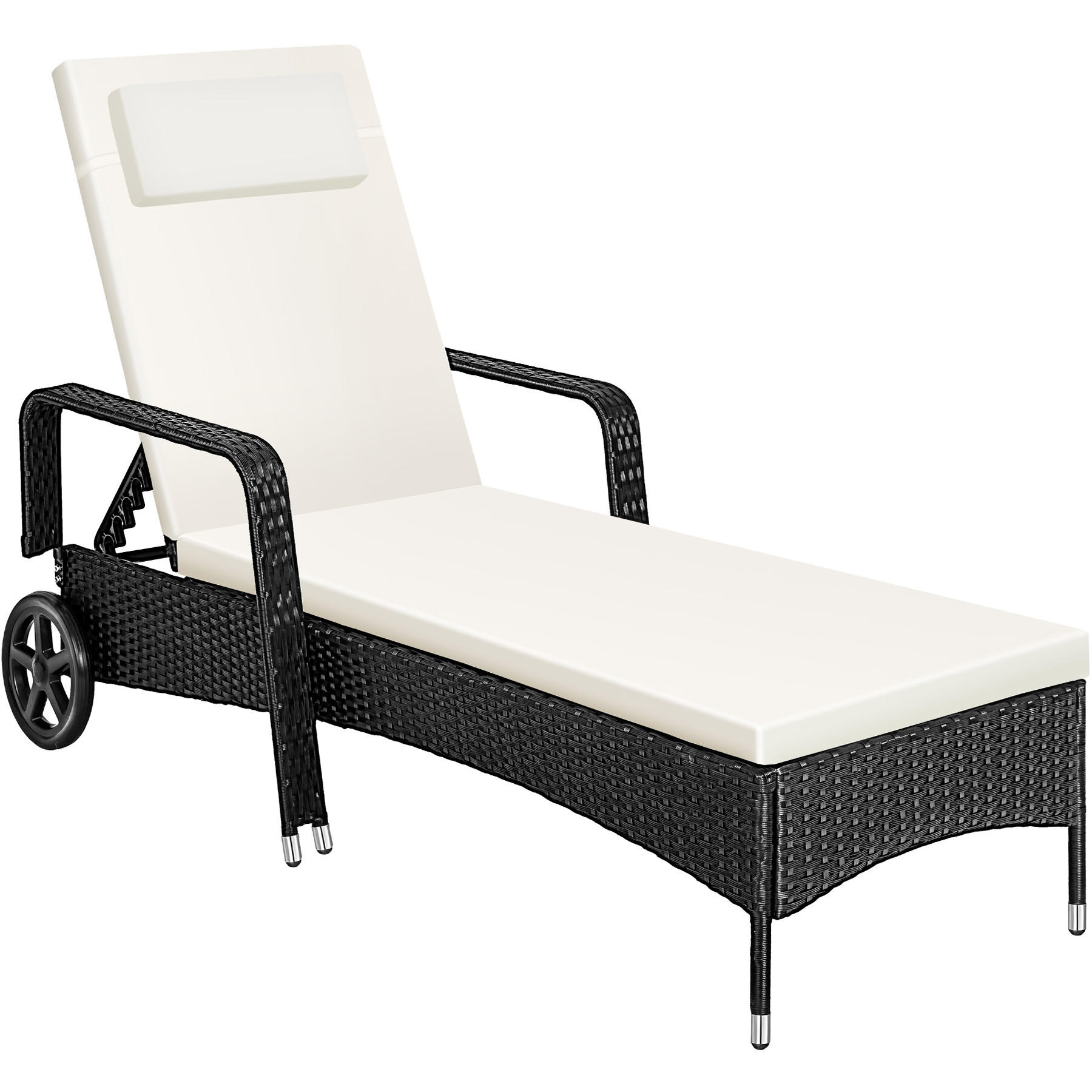 RATTAN-SONNENLIEGE ,200 x 70 x 33 cm,schwarz/beige - Beige/Schwarz, Kunststoff (70/33/200cm) - tectake