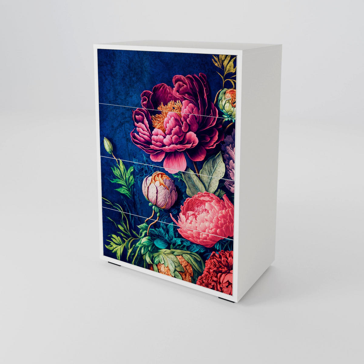 KOMMODE BLOOMING ELEGANCE, Multicolor, 60x35x87 cm, 4 Schubladen - Multicolor, Holzwerkstoff (60/87/35cm) - SpaceRebels