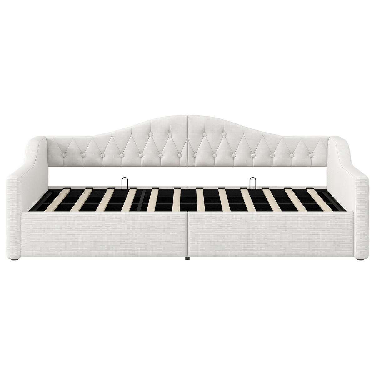 POLSTERBETT 90/200 cm Beige mit LED-Beleuchtung und Stauraum aus Leinen - Beige, Holzwerkstoff (90/200cm) - OKWISH