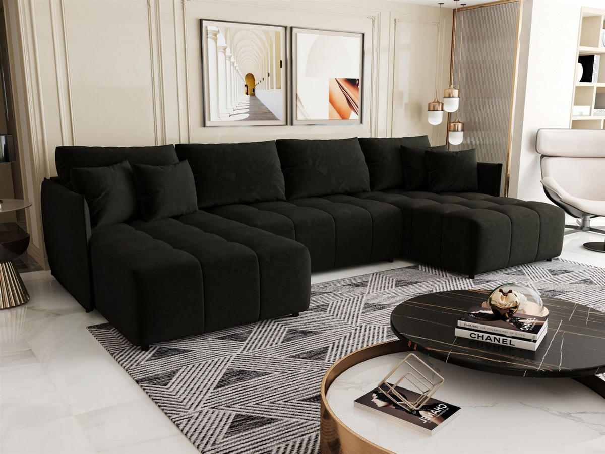 WOHNLANDSCHAFT Treviso - Dunkelgrau, Holzwerkstoff/Textil (342/88/185cm) - Fun Möbel