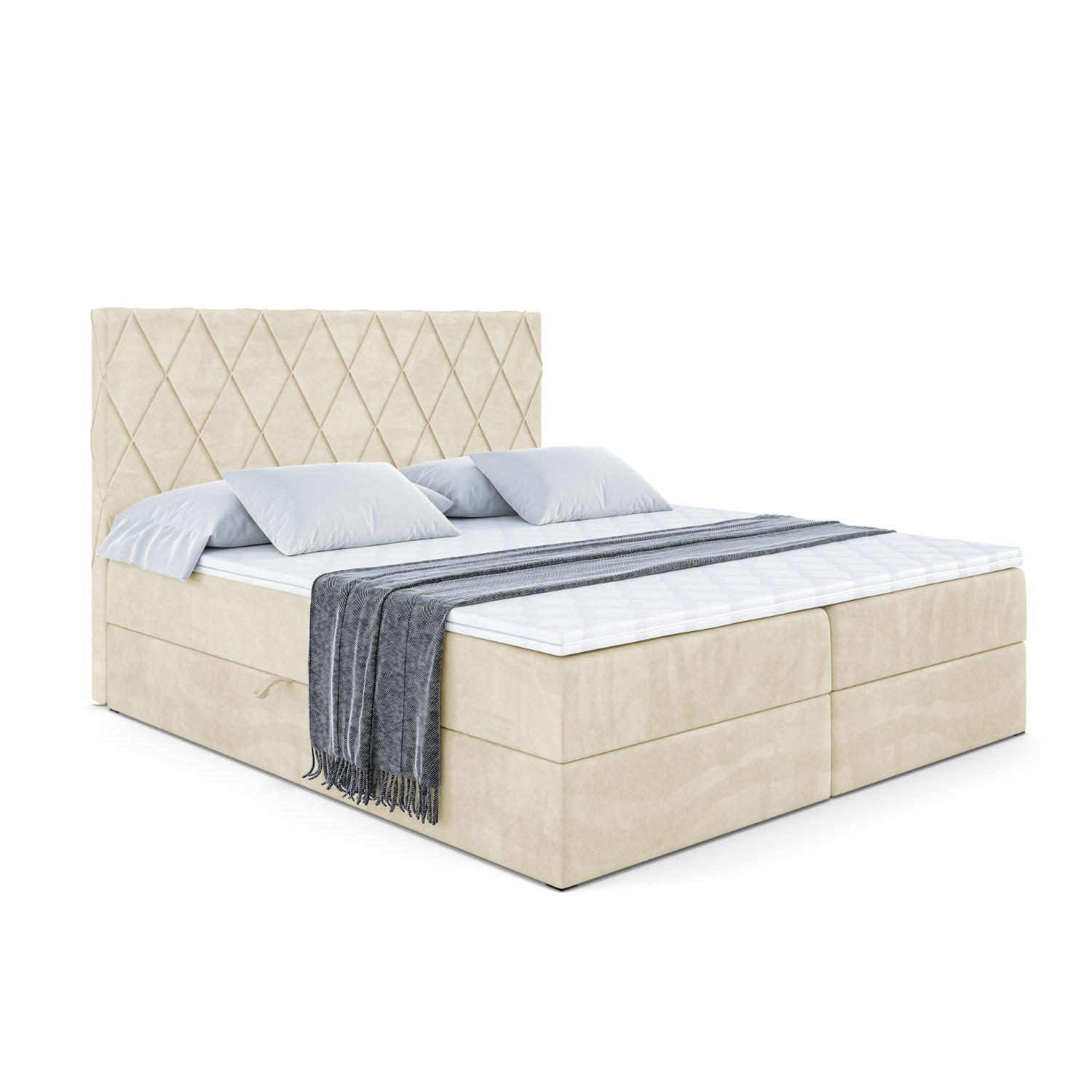 BOXBETT mit H4-Matratze und Lattenrost - LEPARO - 160x200 Beige - Beige, Holzwerkstoff (160/200cm) - ALTDECOR
