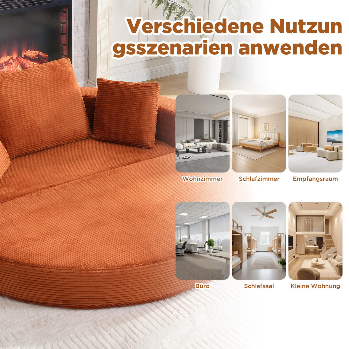 ROZKLÁDACÍ POHOVKA modulární z měkkého manšestru pro hosty - tmavě oranžová, textil (173/40/176cm) - Urban Meuble