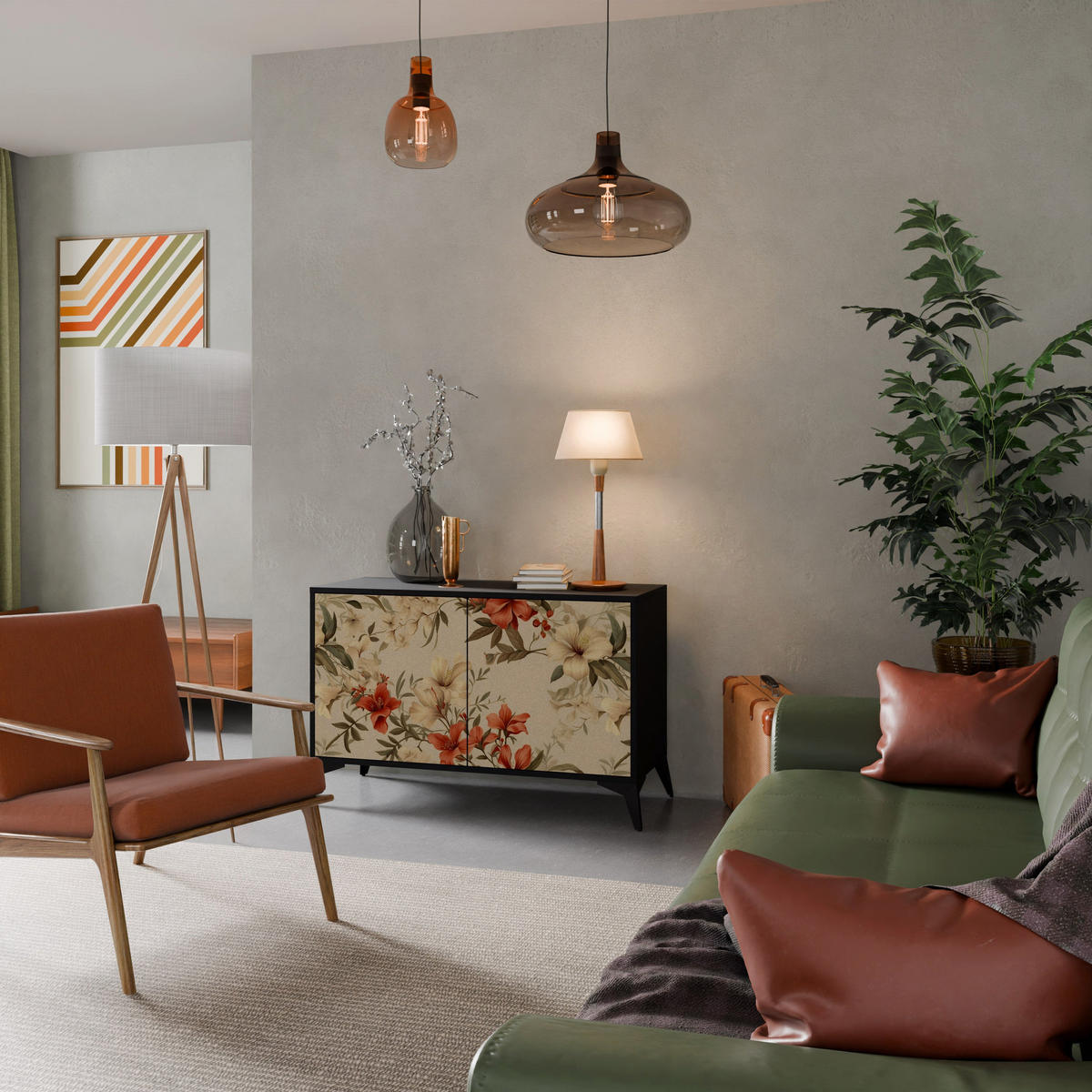 SIDEBOARD BLOOMING HARMONY, Eicheneffekt, 111x42x77,5 cm, 2 Türen - Eichefarben/Buchefarben, Holzwerkstoff/Buchenholz (111/77.5/42cm) - SpaceRebels