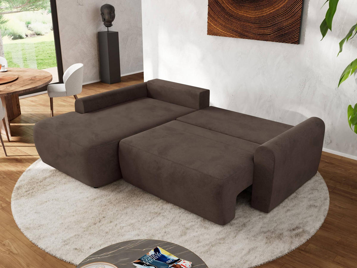 ECKSCHLAFSOFA CUBO L Braun Velvet - links - Schwarz/Braun, Kunststoff/Textil (273/187cm) - MKS