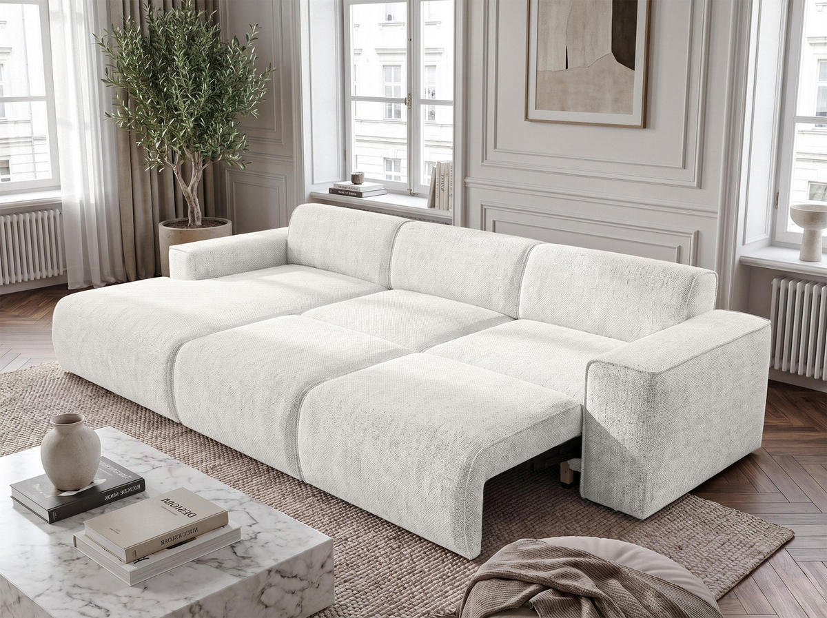 ECKSOFA L Form Ruyam Perlweiß 310/165/78 cm – Schlaffunktion Links - Schwarz/Weiß, Kunststoff/Textil (170/310cm) - AX Living