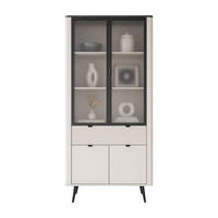 BREITE Vitrine AUTUMN 2D2W1S mit Schublade, Kaschmir / Grauer Stein - Beige, Holzwerkstoff (90/191/40cm) - Lookway
