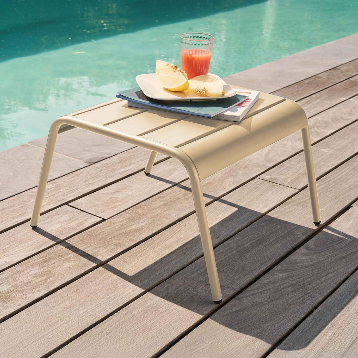 GARTENHOCKER, Elfenbeinfarbe - Beige, Metall (44/30/40cm) - Oviala