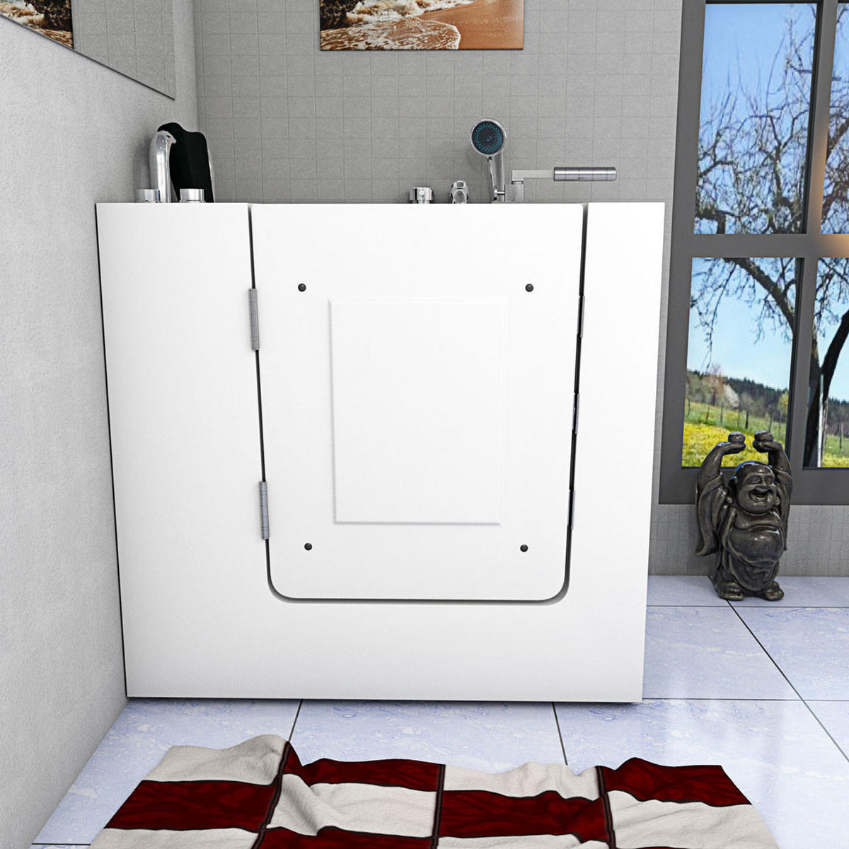 SITZWANNE Whirlpool mit Tür S02WP-A-L - Weiß, Glas/Kunststoff (100/113/78cm) - AcquaVapore by Sandra Jentho