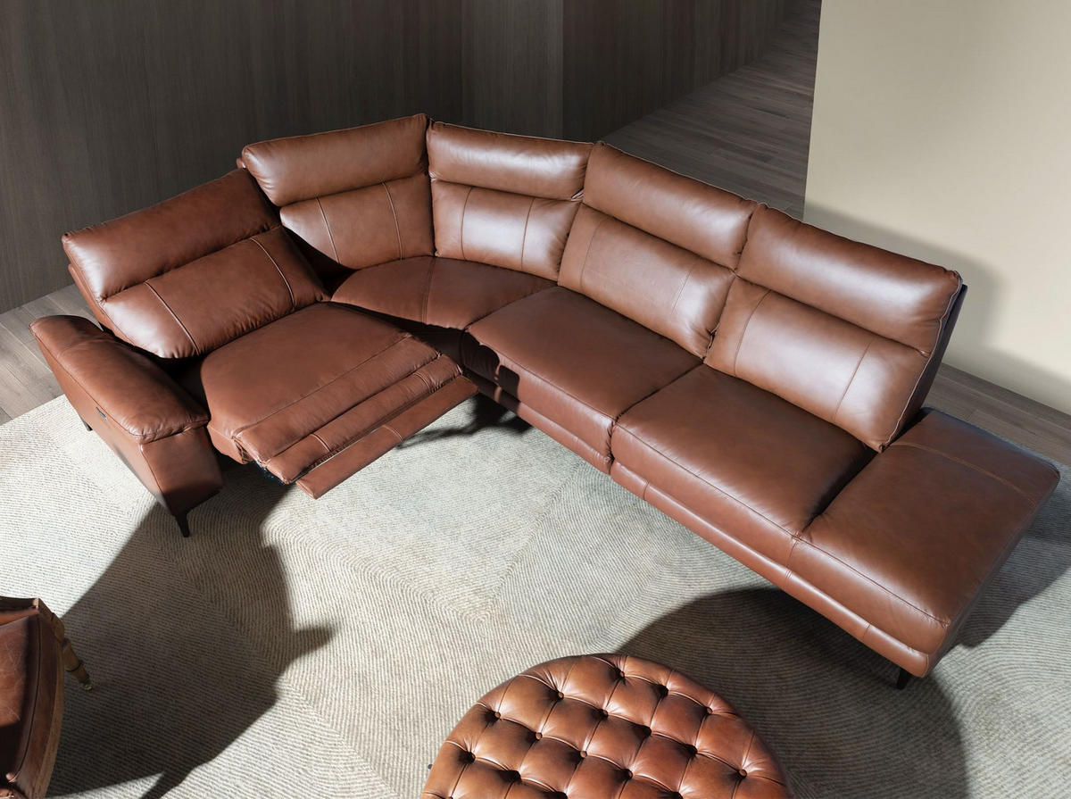 ECKSOFA Ecke tabakbraun dunkler Stahl 305/244/97 cm - Braun, Leder/Metall (305/244cm) - ANGEL CERDA