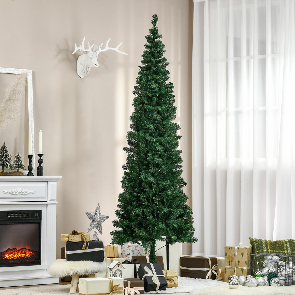 WEIHNACHTSBAUM Christbaum Kunsttanne Tannenbaum mit Beere Metallfuß PET - Grün, Kunststoff (210cm) - HOMCOM
