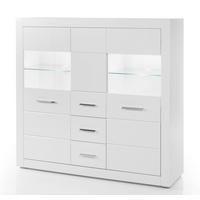HIGHBOARD weiß Hochglanz 149 cm, Kommode mit viel Stauraum - Chromfarben/Weiß Hochglanz, Holzwerkstoff/Kunststoff (149/142/42cm) - Furn.Design