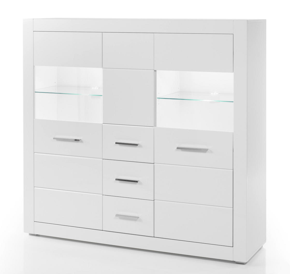 HIGHBOARD weiß Hochglanz 149 cm, Kommode mit viel Stauraum - Chromfarben/Weiß Hochglanz, Holzwerkstoff/Kunststoff (149/142/42cm) - Furn.Design