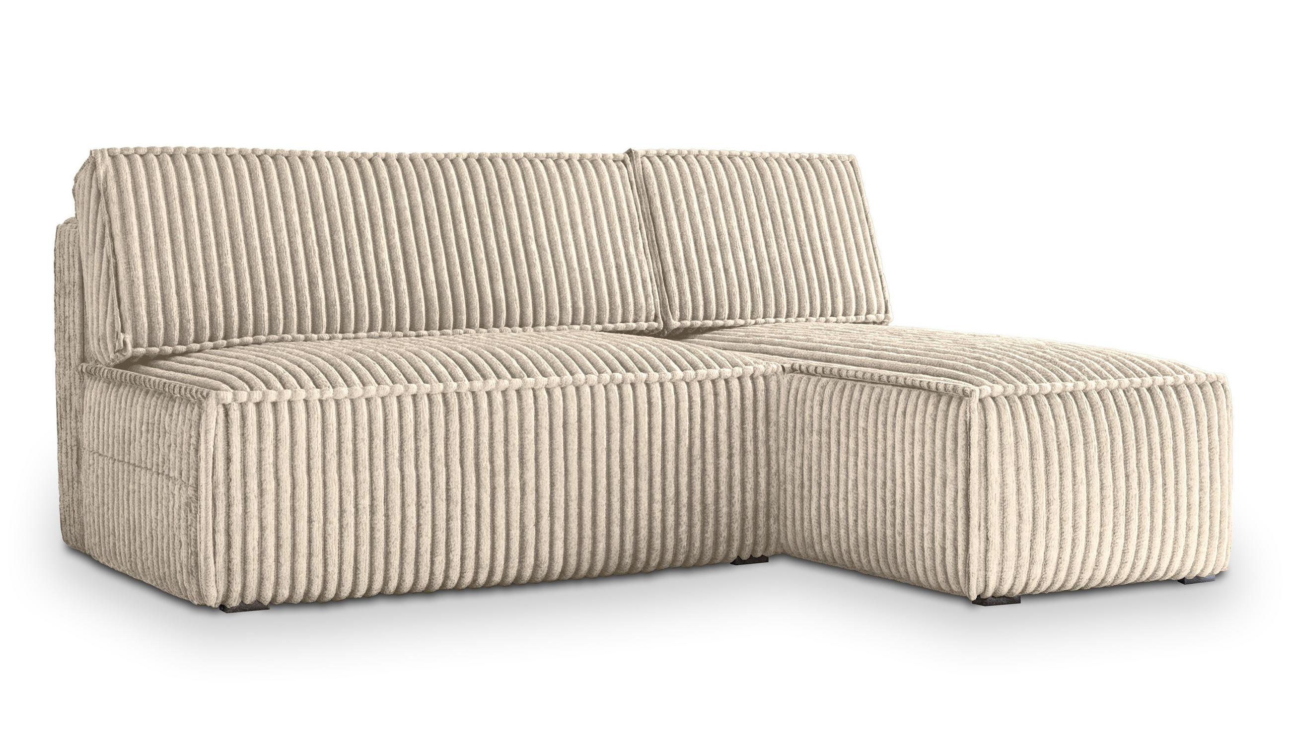 ECKSOFA BRISO T Creme Kordstoff mit Schlaffunktion - Creme, Holz (200/140cm) - MASSENO