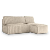 ECKSOFA BRISO T Creme Kordstoff mit Schlaffunktion - Creme, Holz (200/140cm) - MASSENO