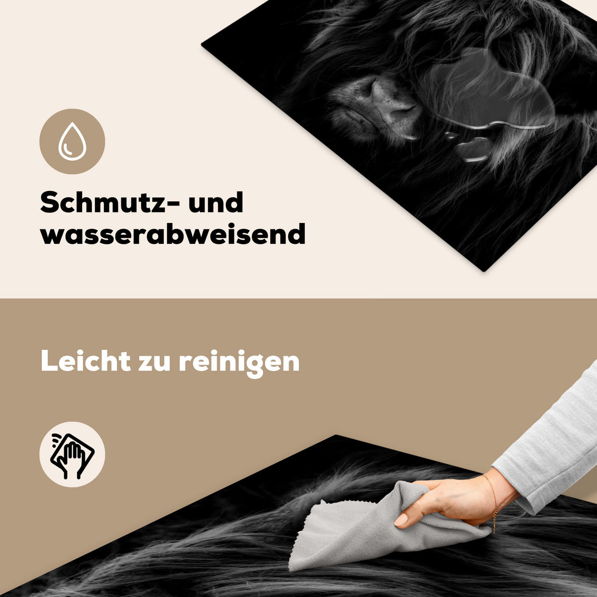 HERDABDECKPLATTE Schottischer Highlander - Kuh - Schwarz - Weiß - Tiere Herdabdeckung Induktionsfeld 70x52 cm - Schwarz, Kunststoff (70/52/0.2cm) - MuchoWow