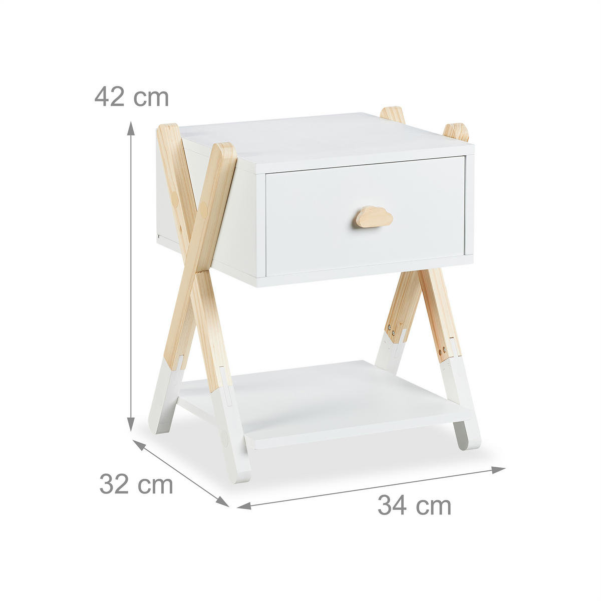 KINDER-NACHTTISCH - Weiß, Holz/Holzwerkstoff (34/42/32cm) - Relaxdays