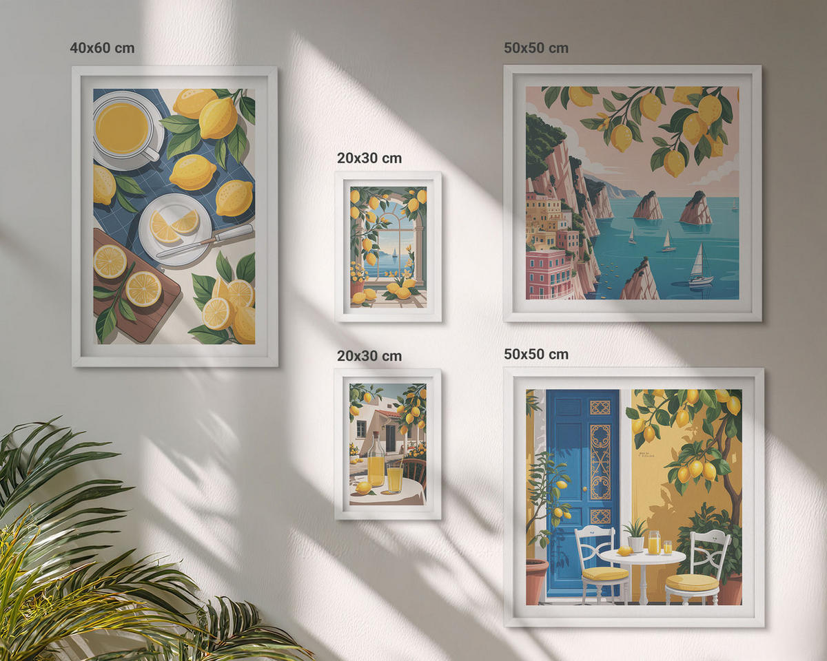 WANDBILDER 5er-Set - 50x50 cm & 20x30 cm & 40x60 cm Weißer Rahmen - Berge, rosa Himmel, Wasser, Sukkulente - Weiß, Kunststoff (40/60cm) - ArtPrintCave