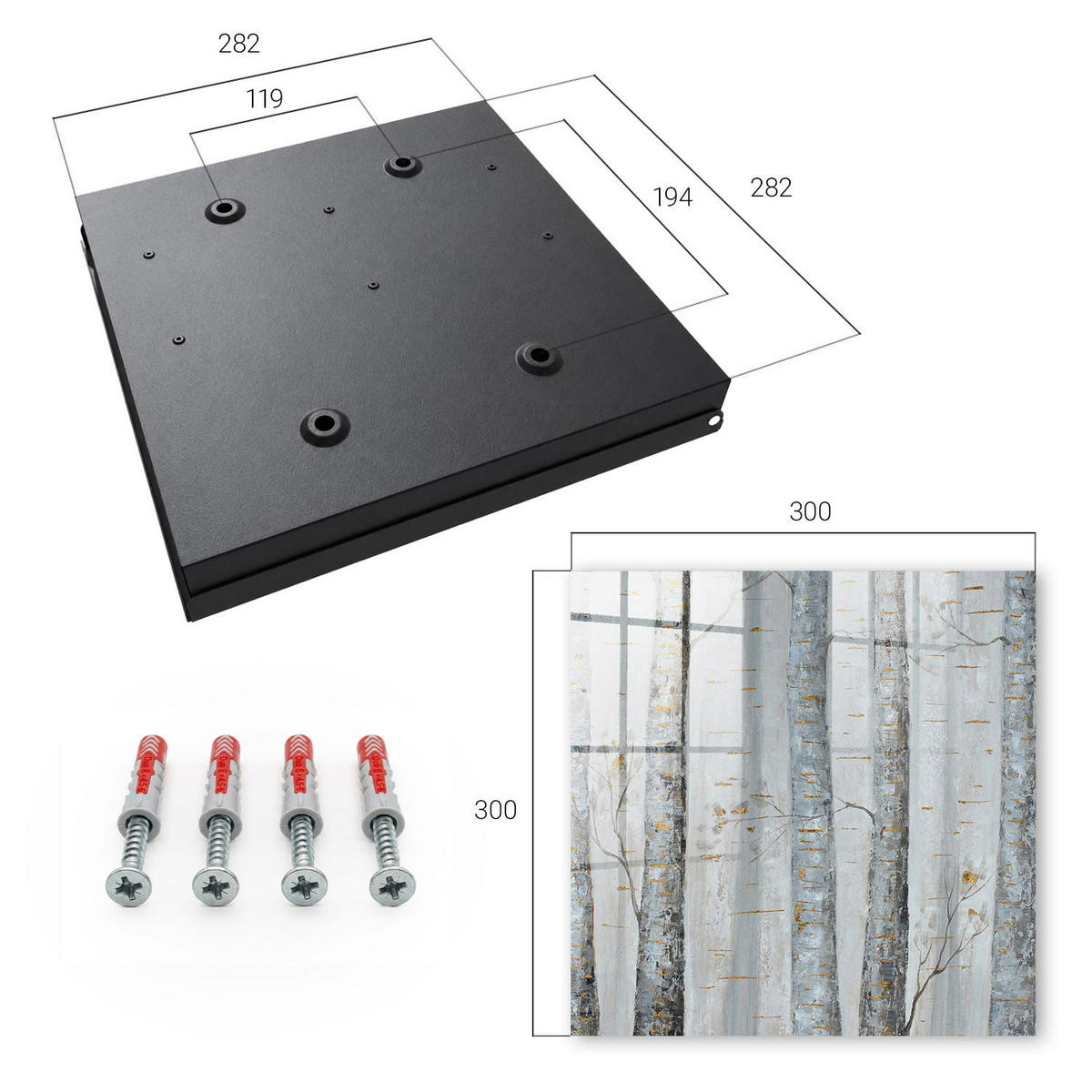 SCHLÜSSELBOX Schwarz 30x30 cm- Türöffnung nach rechts - Birkennatur - Grau, Metall (30/30/5cm) - TULUP