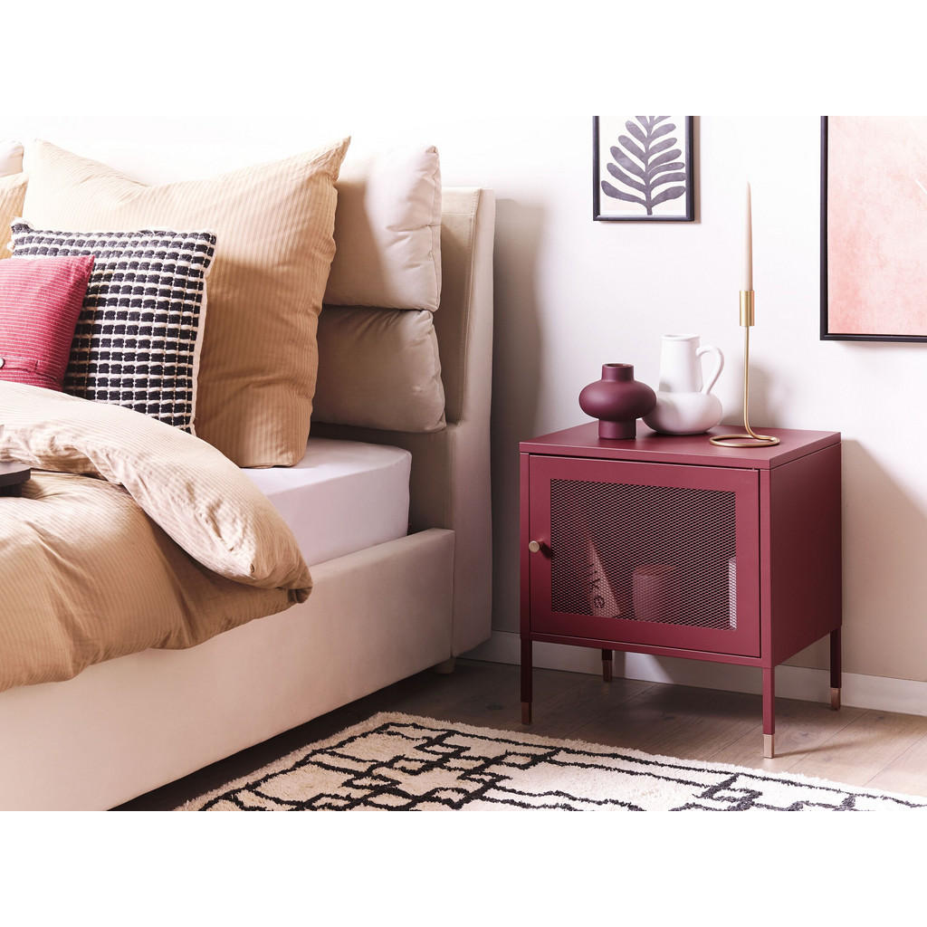 Thumbnail - Beliani Nachttisch, Rot, Metall, 45x51x35 cm, Schlafzimmer, Nachttische