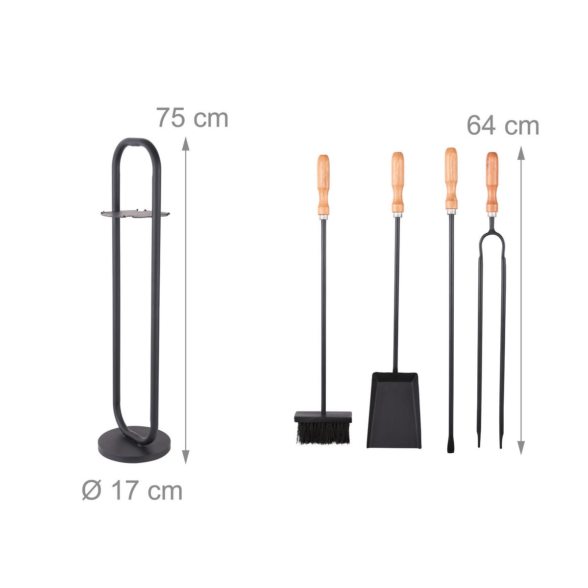 5TLG.KAMINBESTECK-SET - Schwarz, Holz/Metall (17/75/17cm) - Relaxdays