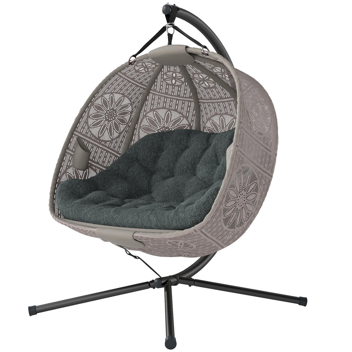 HÄNGESESSEL Mit Gestell DE-07054, faltbar Sand/Schwarz - Sandfarben/Schwarz, Textil/Metall (126/172/132cm) - ComfortXL