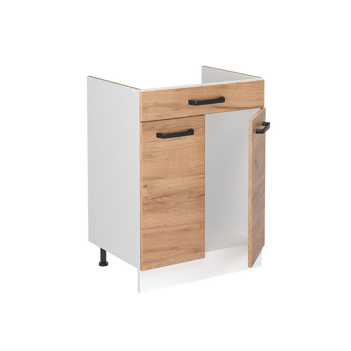 SPÜLENUNTERSCHRANK R-Line, Goldkraft Eiche/Weiß, 60 cm Arbeitsplatte Goldkraft Eiche - Eichefarben/Weiß, Holzwerkstoff (60/81.6/60cm) - Vicco