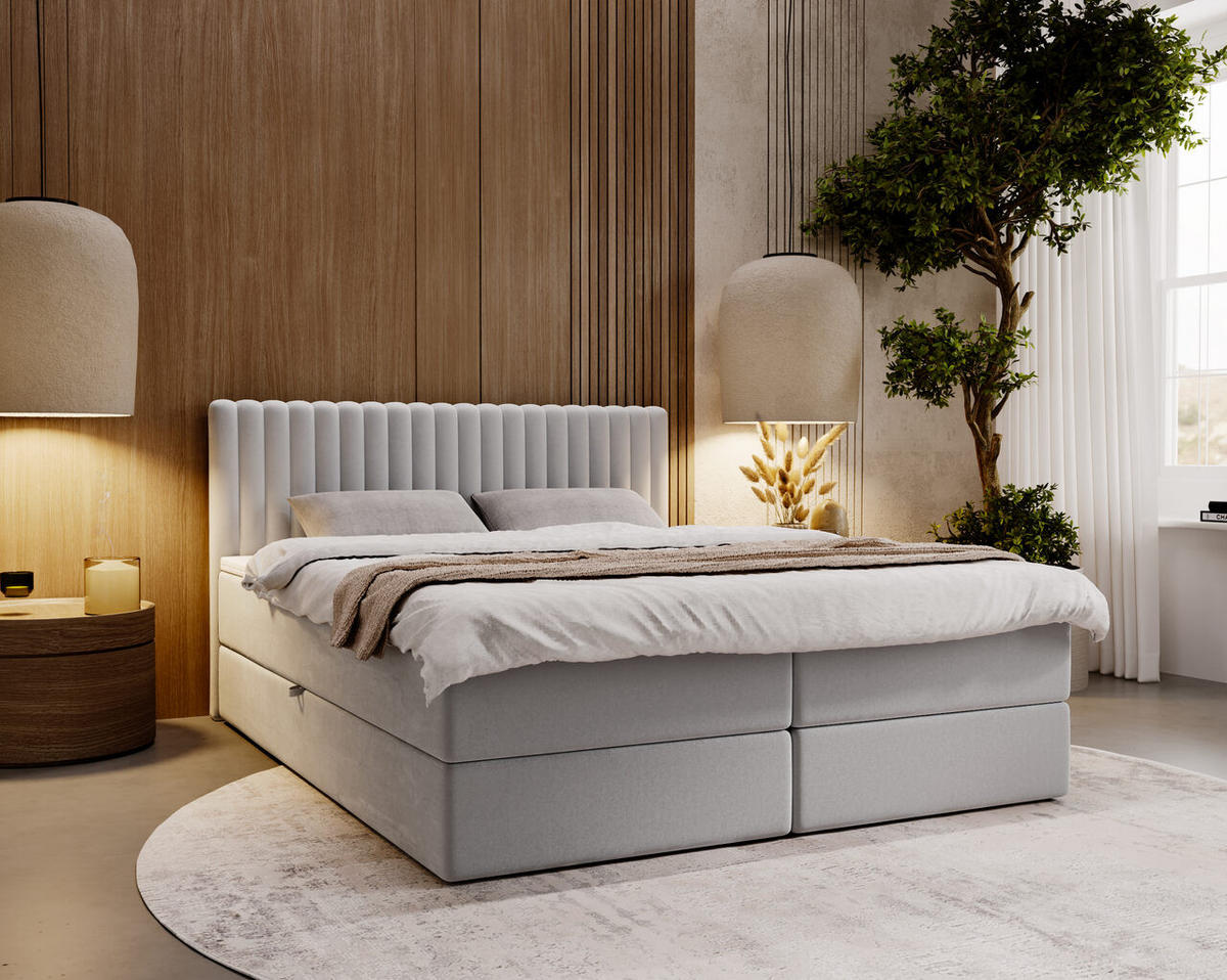 BOXBETT Marbella 180x200 Hellgrau - Hellgrau, Holz/Textil (180/200cm) - Graingold