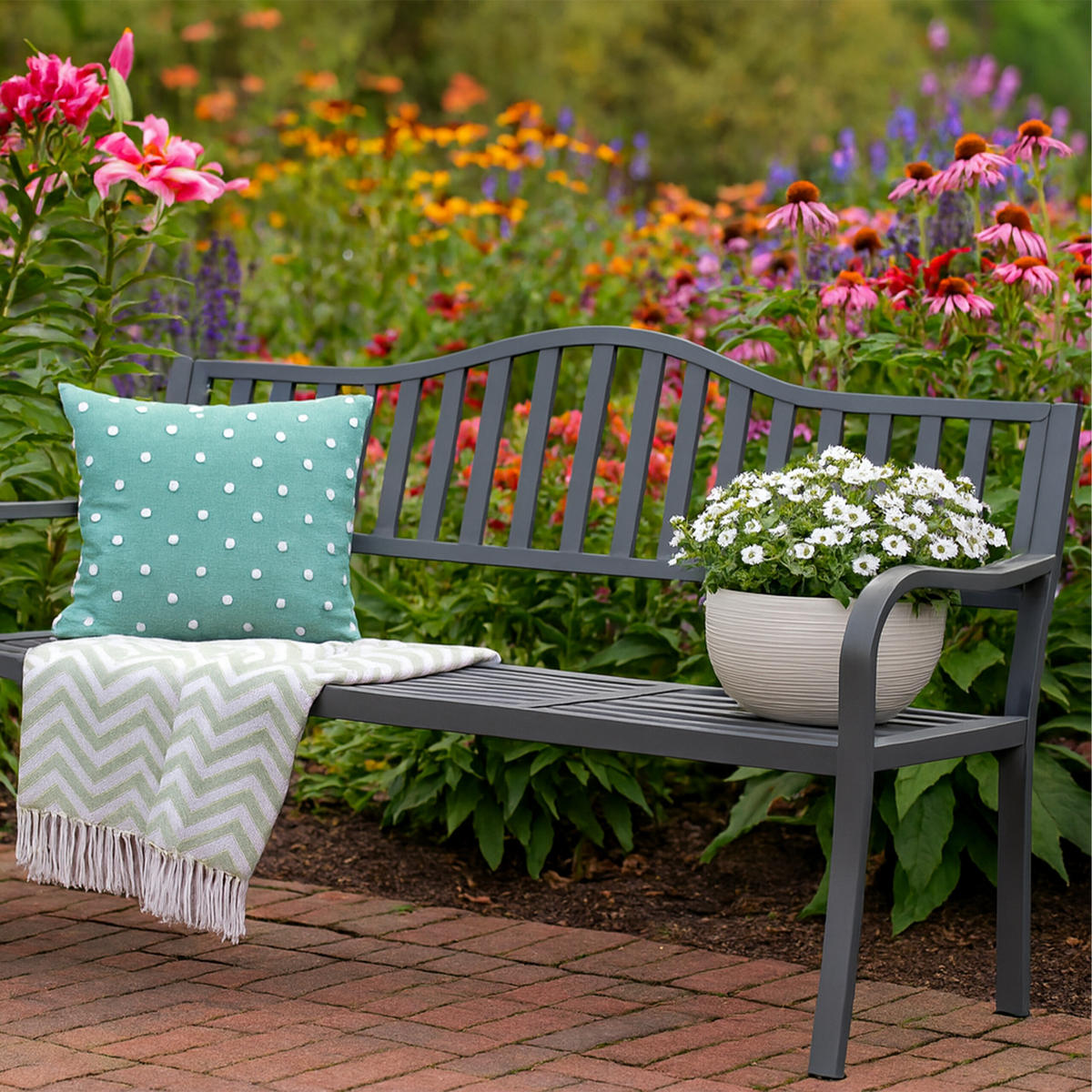 GARTENBANK - Anthrazit, Metall (150/90/57.5cm) - Relaxdays