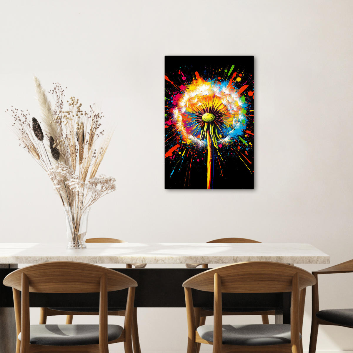 LEINWANDBILD Löwenzahn - Graffiti - Farbenfroh - Blumen - Natur 40x60 cm - Multicolor, Textil (40/60cm) - MuchoWow