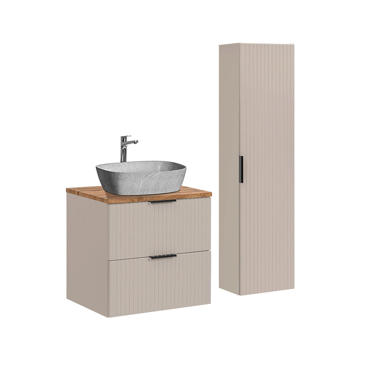 BADMÖBEL 60.6cm Adriel 2er-Set Beige - Beige, Holzwerkstoff (60.6/59/46cm) - Petits-meubles