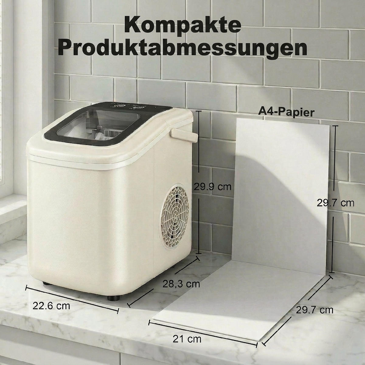 EISWÜRFELMASCHINE 12kg/24h, 1,2 L Wassertank Kältemittel R600a - Beige, Kunststoff (22.6/29.9/28.3cm)