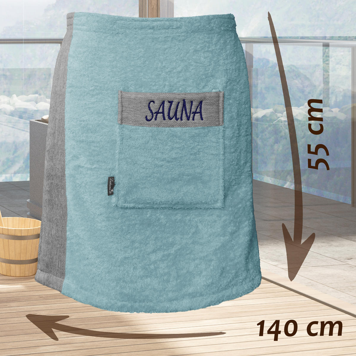 SAUNAKILT Herren Pastellblau, Lima Saunahandtuch mit Klettverschluss - Dunkelblau, Textil (140/55cm) - Lashuma