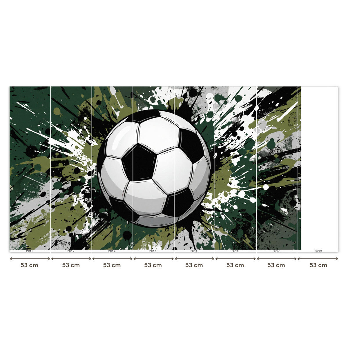 KINDERTAPETE - Fußball - Farbe - Spritzer - Grün - 350x200 cm - Dunkelgrün, Papier (350/200cm) - OnlyWow