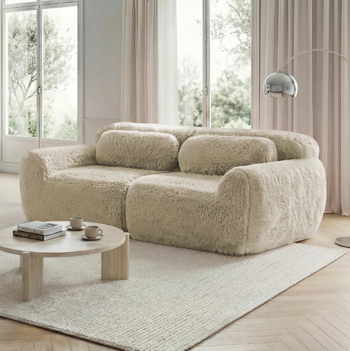 SOFA 2-Sitzer modular rahmenlos Plüsch Light Khaki - Beige, Kunststoff (104/73/204cm) - Meubliv