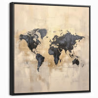 LEINWAND Bilder mit Rahmen - Weltkarte - Gold - Schwarz - Abstrakt - 50x50 - Kupferfarben, Textil (50/50cm) - MuchoWow