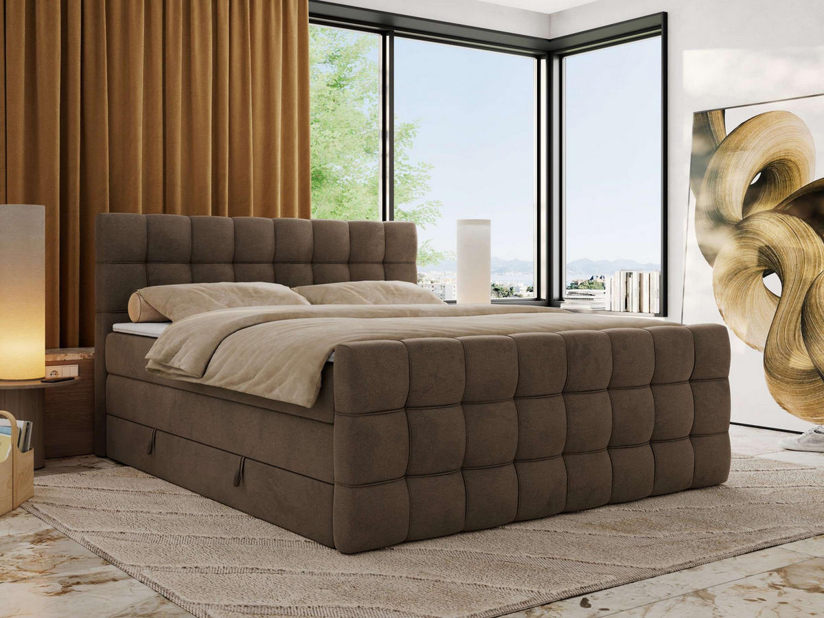 BOXSPRINGBETT ALTIVO KING DUO 200/200 - Braun Velvet - H3 - Braun, Textil (200/200cm) - MKS