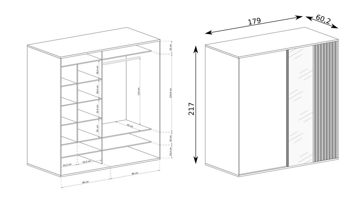 SCHWEBETÜRENSCHRANK ALMERIA 179/216/60,2 cm -türig mit Spiegel Eiche Artisan - Eiche Artisan, Holzwerkstoff (179/216/60.2cm) - MASSENO