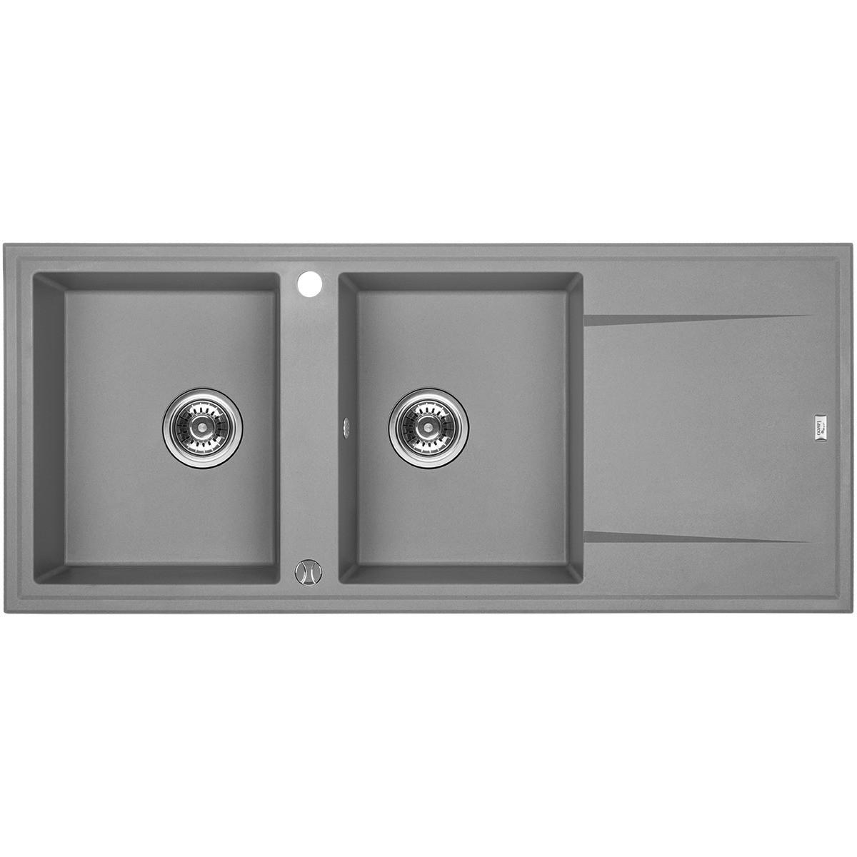 EINBAUSPÜLE Megalo Grau, Doppelbecken, 50/116/18,5 cm - Grau, Stein (50/18.5/116cm) - bad land