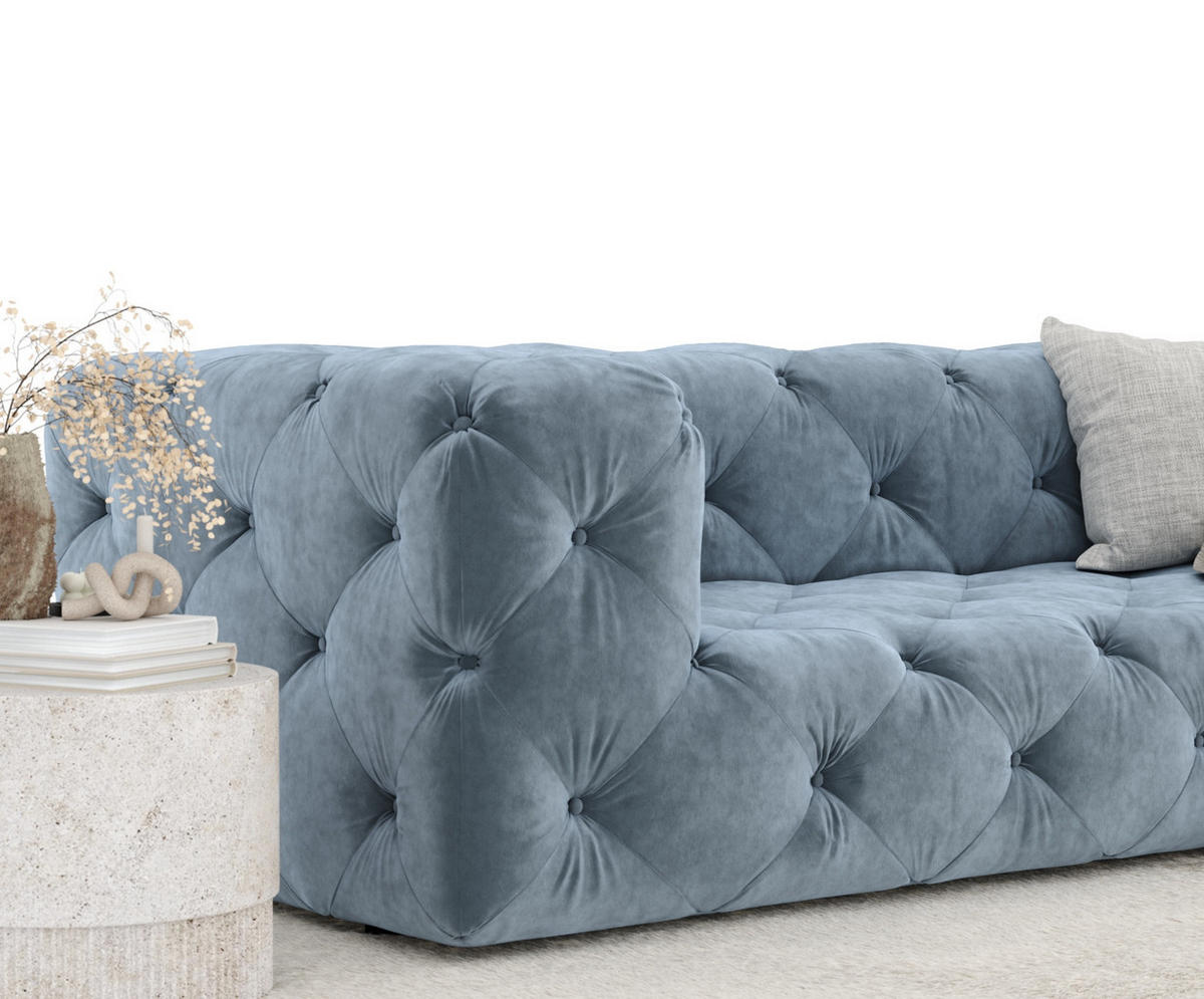 3-SITZER-SOFA Cosimo Blau Grau Samtstoff - Blaugrau/Schwarz, Holz/Holzwerkstoff (230/71/100cm) - Maison de Reve