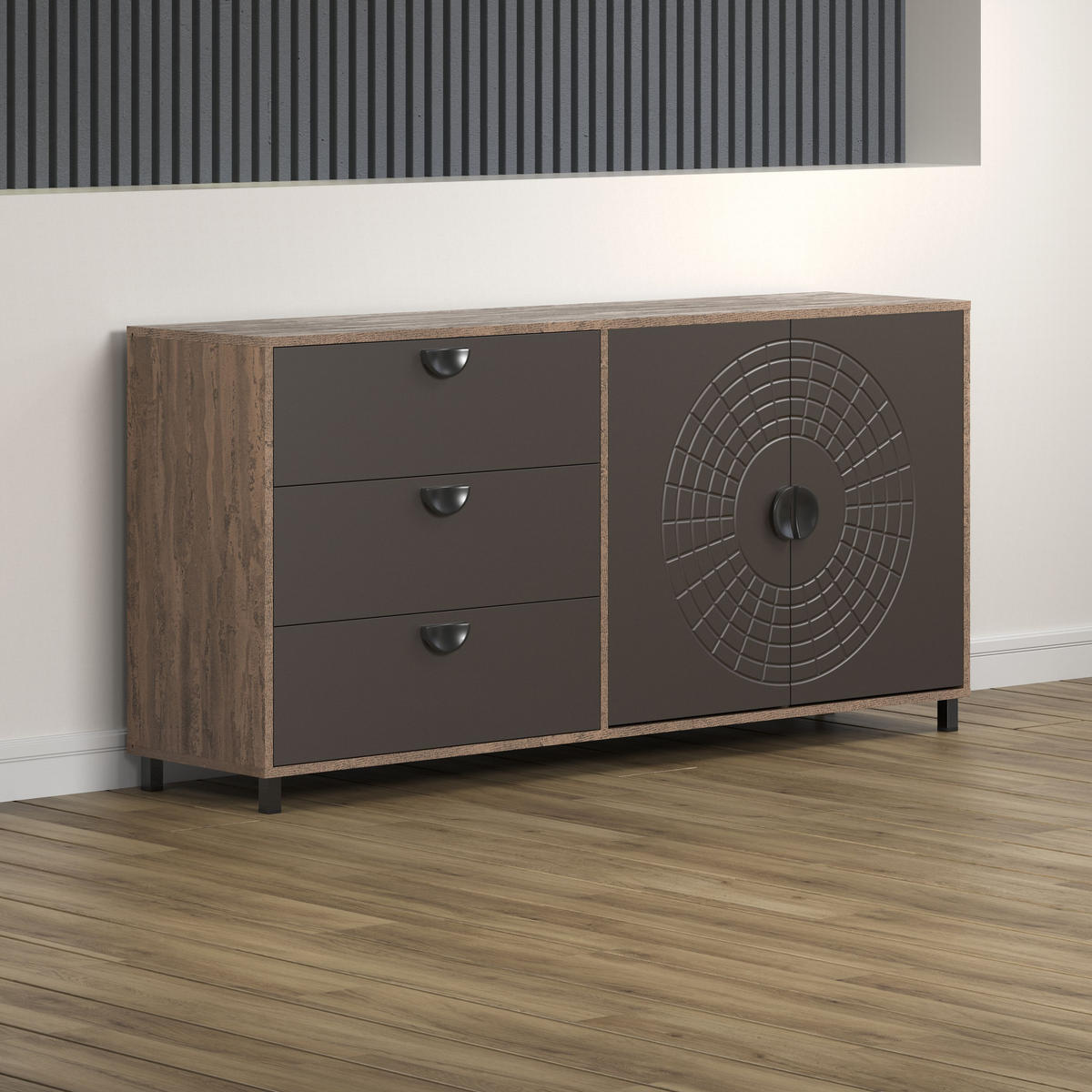 SIDEBOARD Fusion Rostoptik Rusty Flow/ Perlbronze 176 / 86 / 42 cm - Braun, Holzwerkstoff (176/86/42cm) - Calicosy
