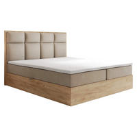 BOXBETT 200 x 200 cm mit Bettkasten und Taschenmatratze H3, SELVA mit Topper 5 cm und Holzelemente, Beige - Beige, Holzwerkstoff/Kunststoff (200/200cm) - Trada