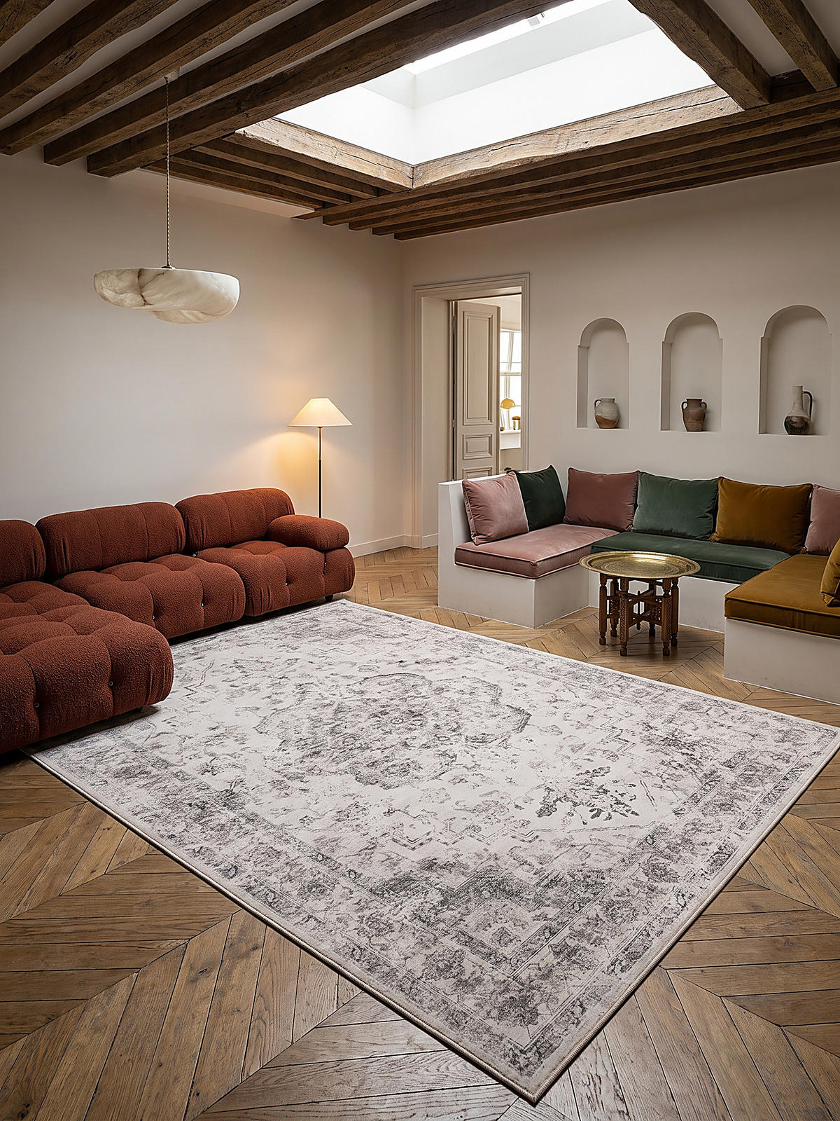 TEPPICH Kurzflor, waschbar, mit floralen Ornamenten, VERNANTE in Beige-Grau, 160 x 230 cm - Beige, Textil (160/230cm) - KADIMA DESIGN