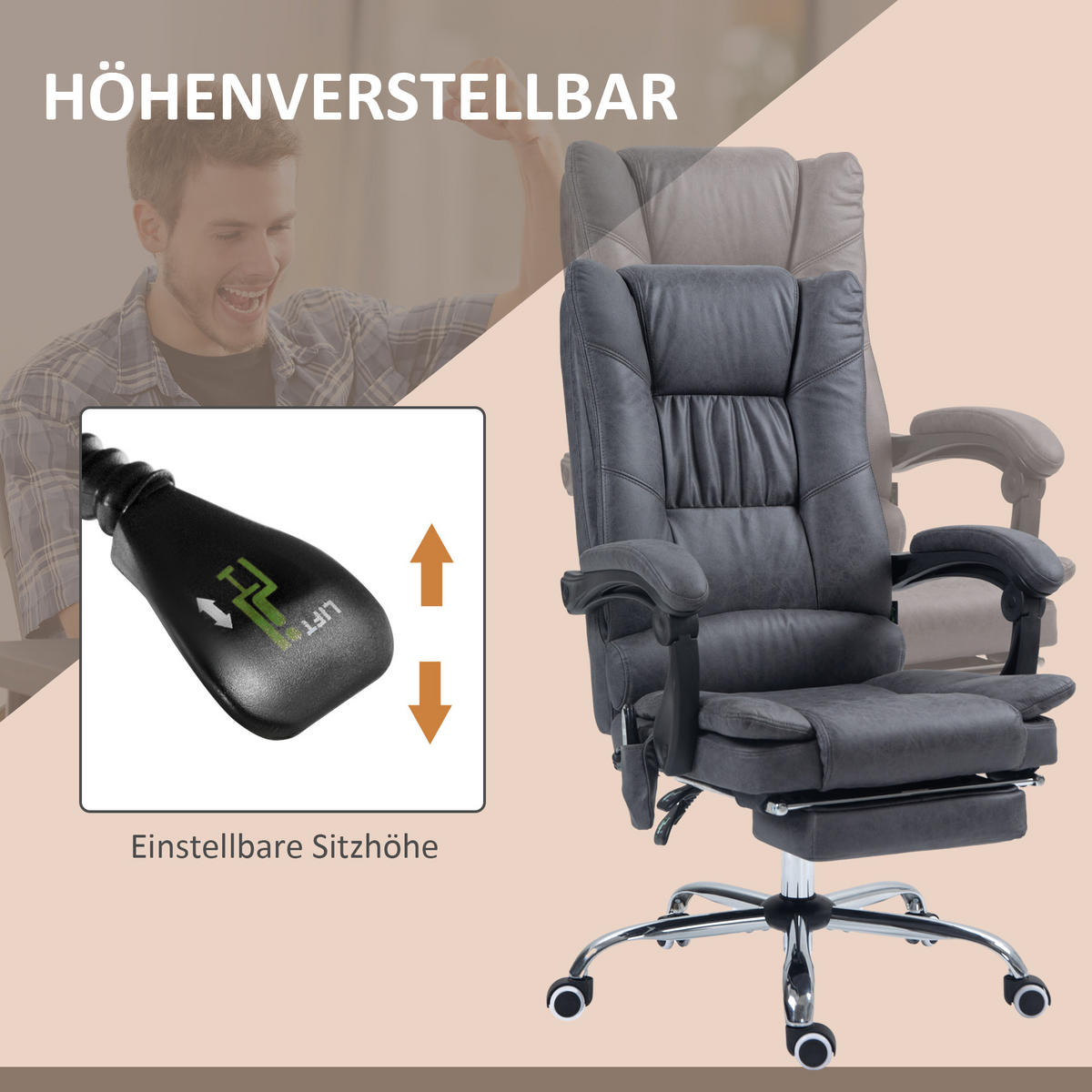 MASSAGE-BÜROSTUHL, Dunkelgrau - Dunkelgrau, Textil (70/118/64cm) - Vinsetto