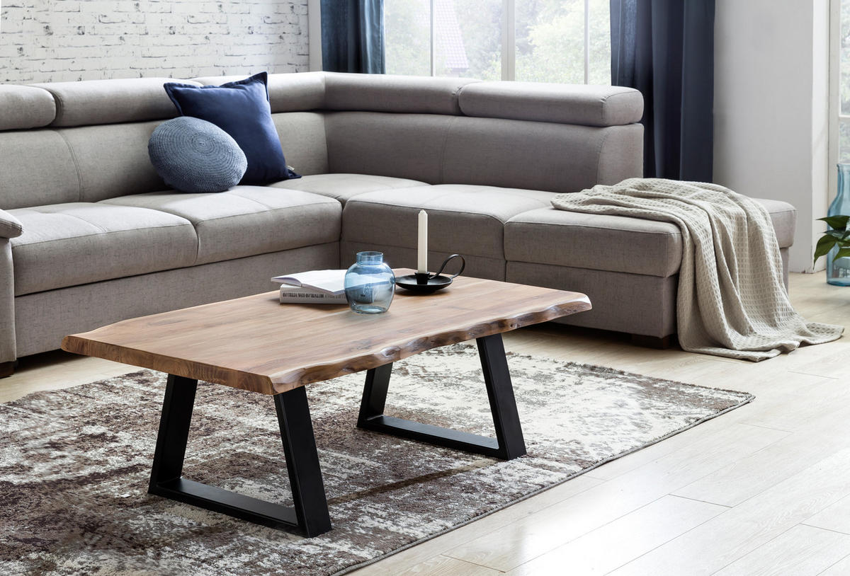 COUCHTISCH Akazie Massivholz Rechteckig Modern Handgefertigt Einzigartige Maserung - Beige/Schwarz, Holz/Metall (60/115/40cm) - KADIMA DESIGN